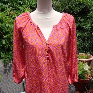 Mud Pie Pink Ruched 3/4 Sleeve Blouse Nwot